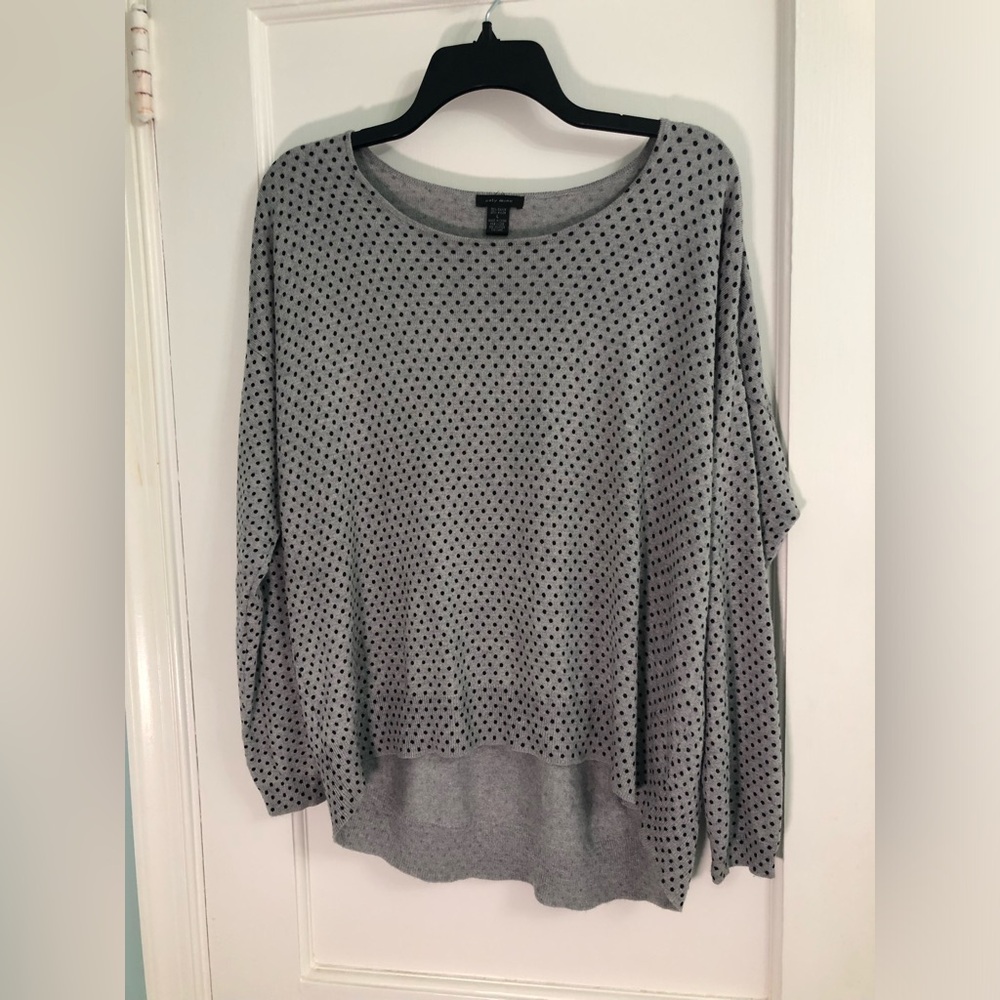 Only mine large gray sweater with black dots